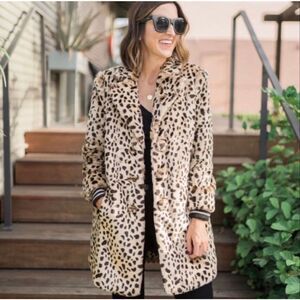 CAbi Josephine Coat Faux Fur Leopard Print Size Small
